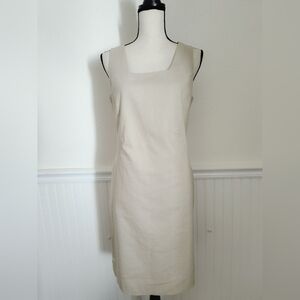Khaki Tailored Fitted Lined Sleeveless Linen BCottom Dress 10P See Measurements